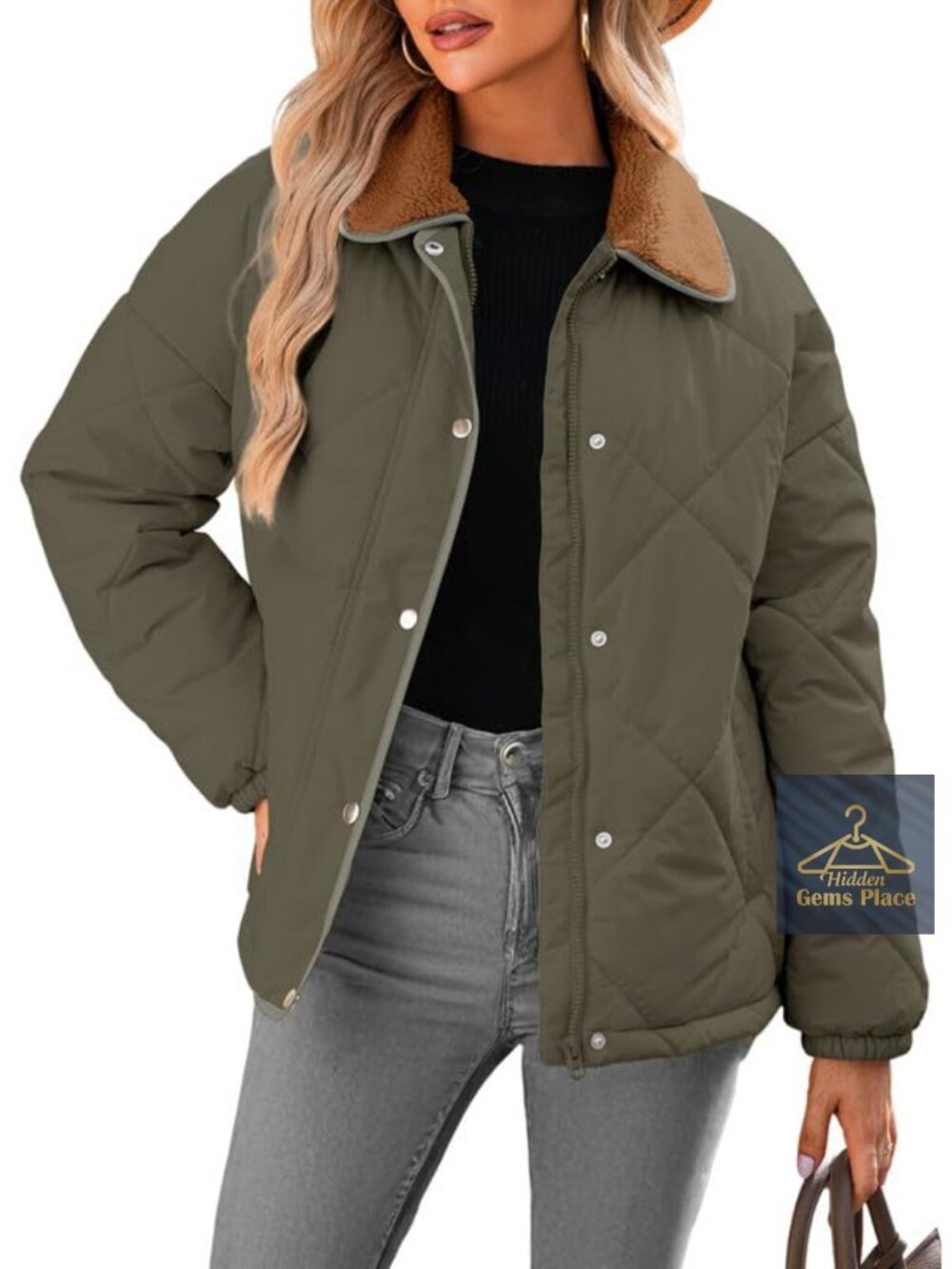 Women's Winter Quilted Puffer Jacket Snap Front Loose Fit Warm Coat